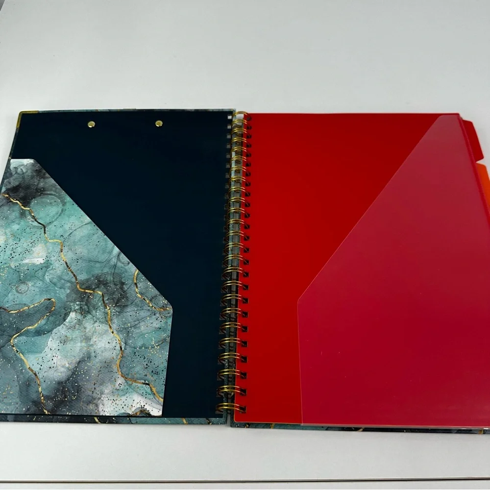 Turquoise Blue & Metallic Marble Spiral Clipboard Folio with Pocketed Dividers